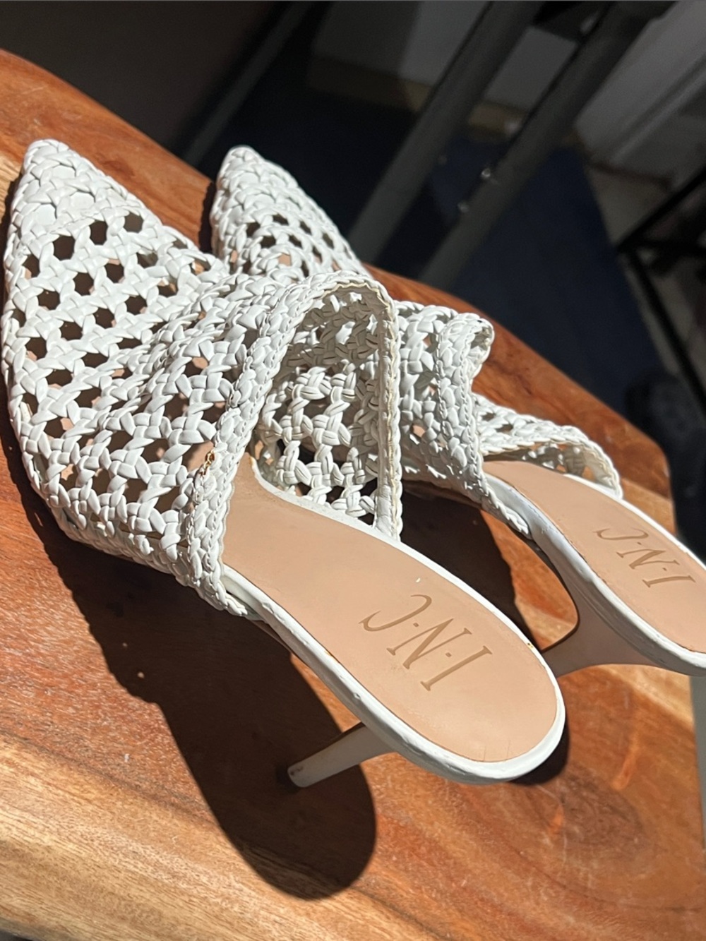 INC International Concepts White Woven Pointed Toe Mules